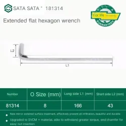 Extended flat head hex wrench 8mm 81314