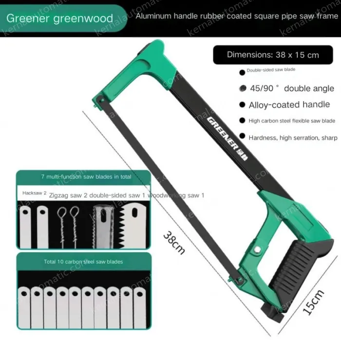 12 inch alloy square tube saw with 10 carbon steel saw blades + 7 multi-function saw blades The saw body can store the saw blades