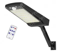 Large 56 LED white single pack solar remote control flat lamp with bracket