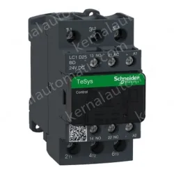 LC1D25BD IEC contactor, TeSys Deca, nonreversing, 25A, 15HP at 480VAC, up to 100kA SCCR, 3 phase, 3 NO, 24VDC coil, open style
