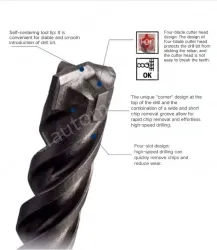 Four-pit 5 series rotary hammer drill bit 6x150x210