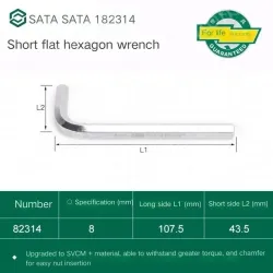 Short flat head hex wrench 8mm 82314