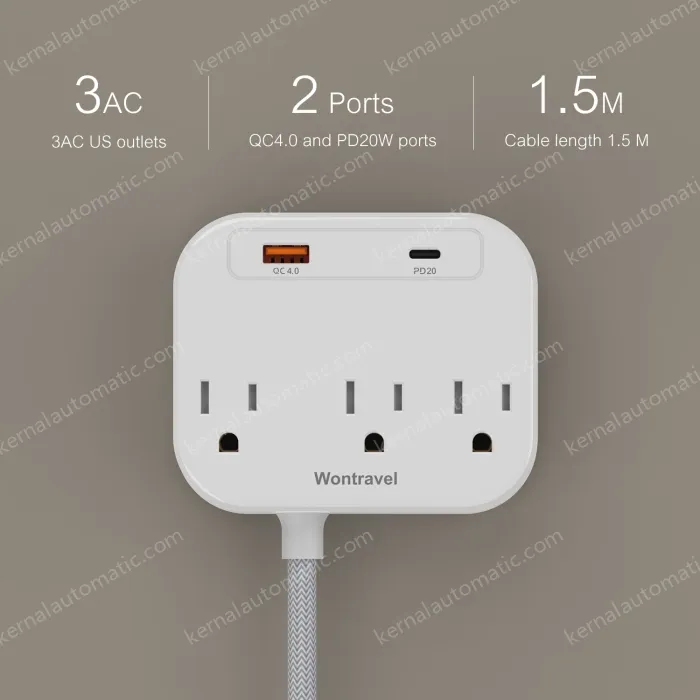 20W PD quick charger 3 AC Outlet Power Strip