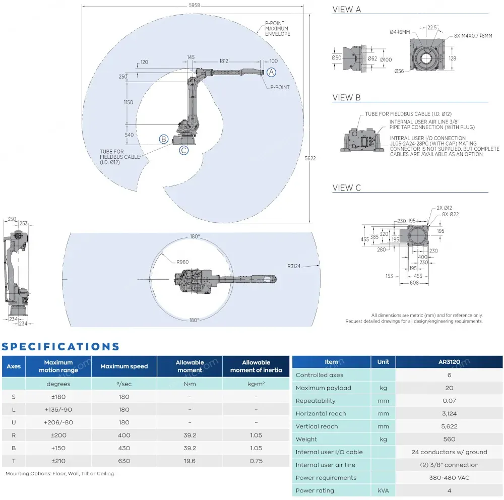 AR3120 robot spec diagram