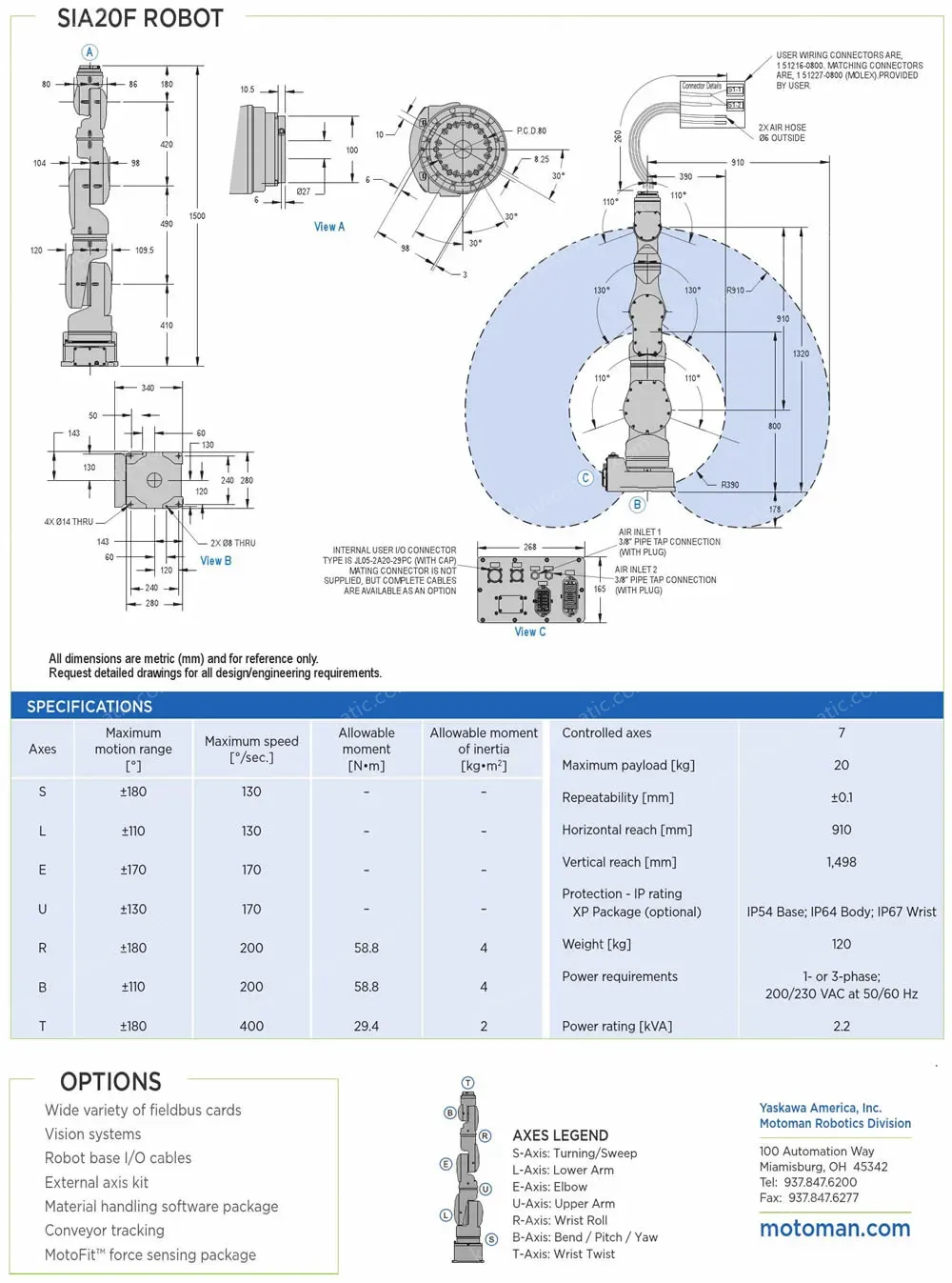 SIA20F robot spec diagram