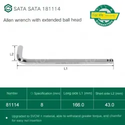 Extended ball head hex wrench 8mm 81114