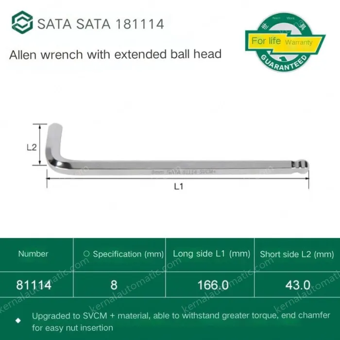 Extended ball head hex wrench 8mm 81114
