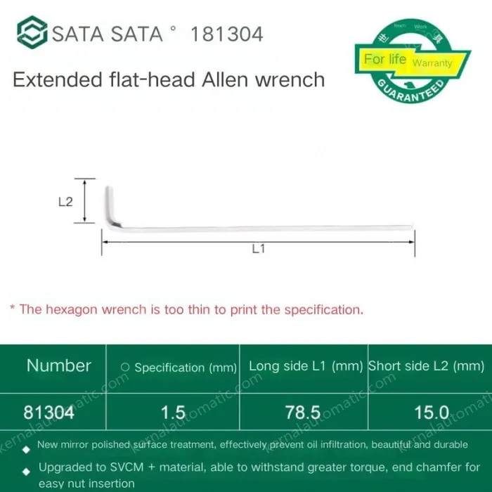 Extended flat head hex wrench 1.5mm 81304