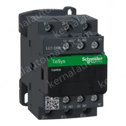 LC1D09F7 IEC contactor, TeSys Deca, nonreversing, 9A, 5HP at 480VAC, up to 100kA SCCR, 3 phase, 3 NO, 110VAC 50/60Hz coil, open style