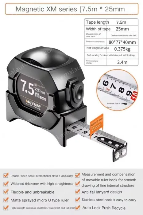 Class I. accuracy 7.5mX25mm, self-locking/lagging / magnetic / double-sided ruler belt
