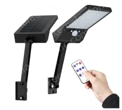 Large 56 LED white single pack solar remote control flat lamp with bracket