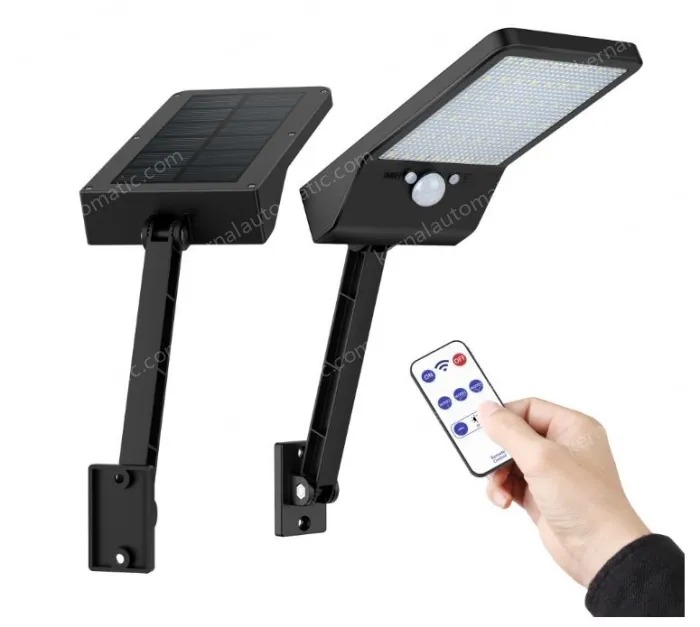 Large 56 LED white single pack solar remote control flat lamp with bracket