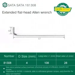 Extended flat head hex wrench 4mm 81308