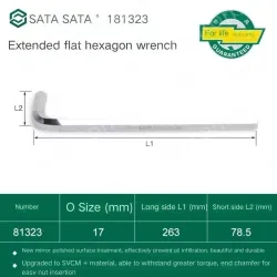 Extended flat head hex wrench 17mm 81323