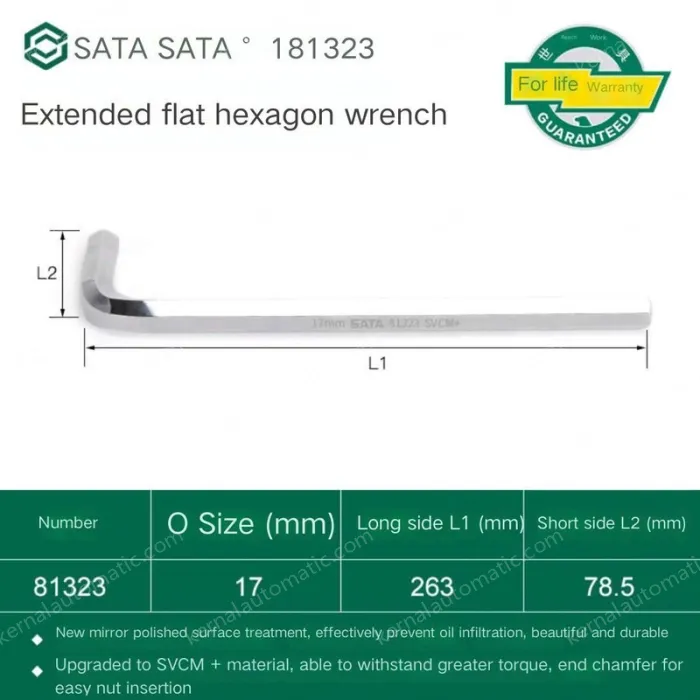 Extended flat head hex wrench 17mm 81323